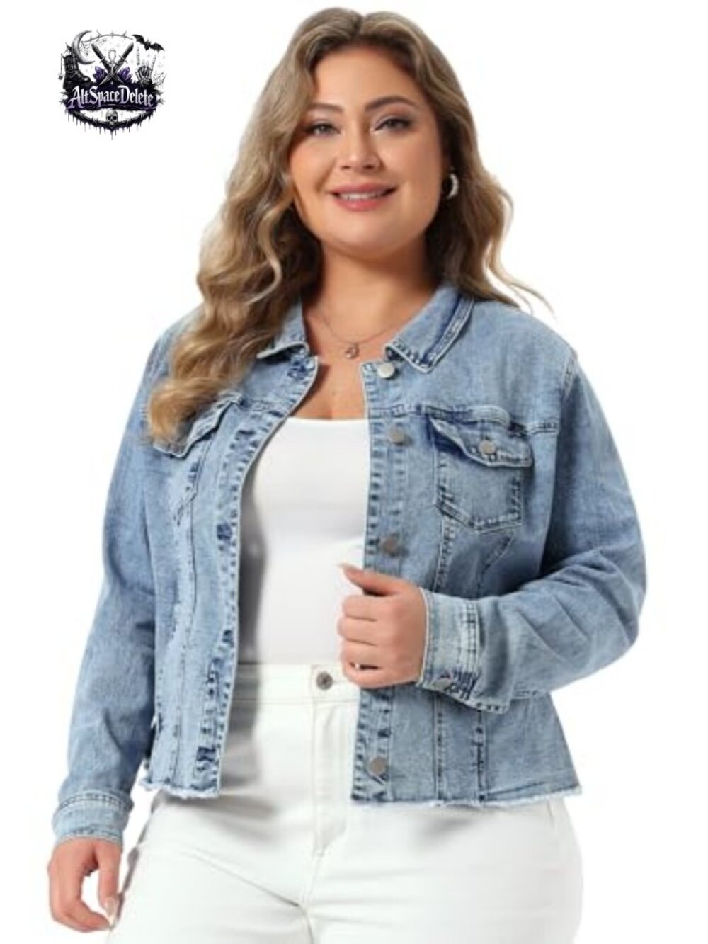 Women's Frayed Washed Denim Jacket Button Down Classic Jean Coat
